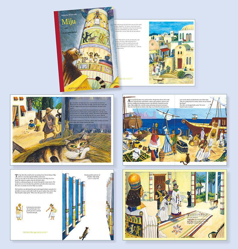 Beispiele für Buchgestaltung und Illustrationen: Miju im Katzenland, Kinderbuch von Natascha Wickerath